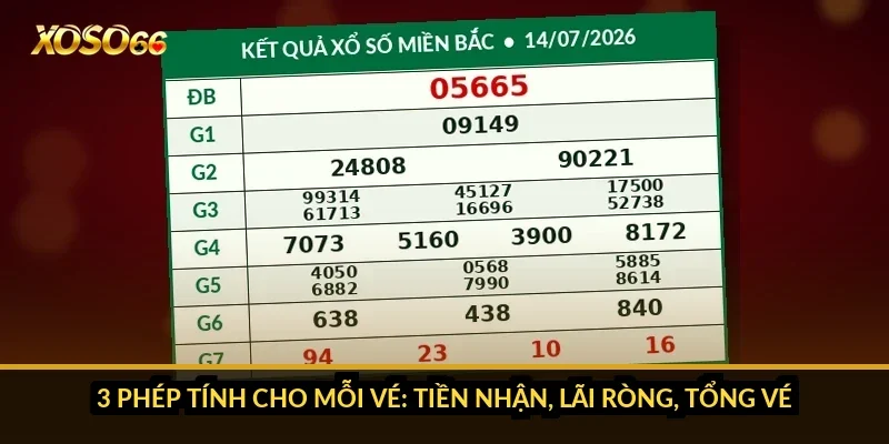 3 phép tính cho mỗi vé: tiền nhận, lãi ròng, tổng vé