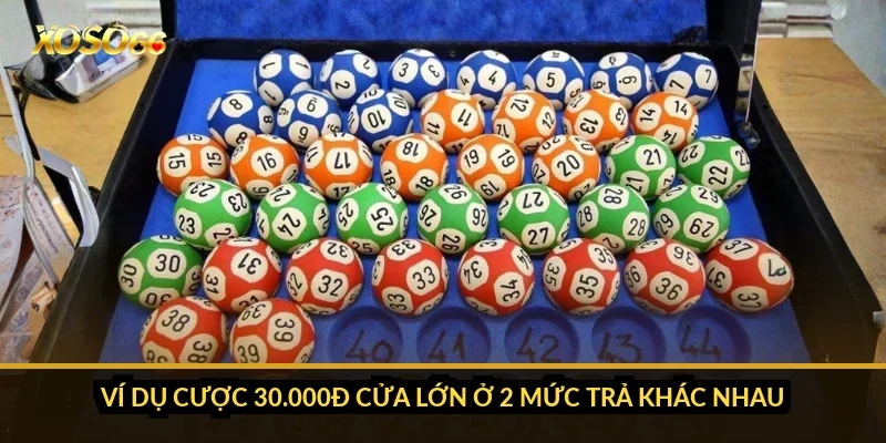 Ví dụ cược 30.000đ cửa Lớn ở 2 mức trả khác nhau