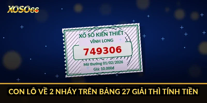 Con lô về 2 nháy trên bảng 27 giải thì tính tiền ra sao?